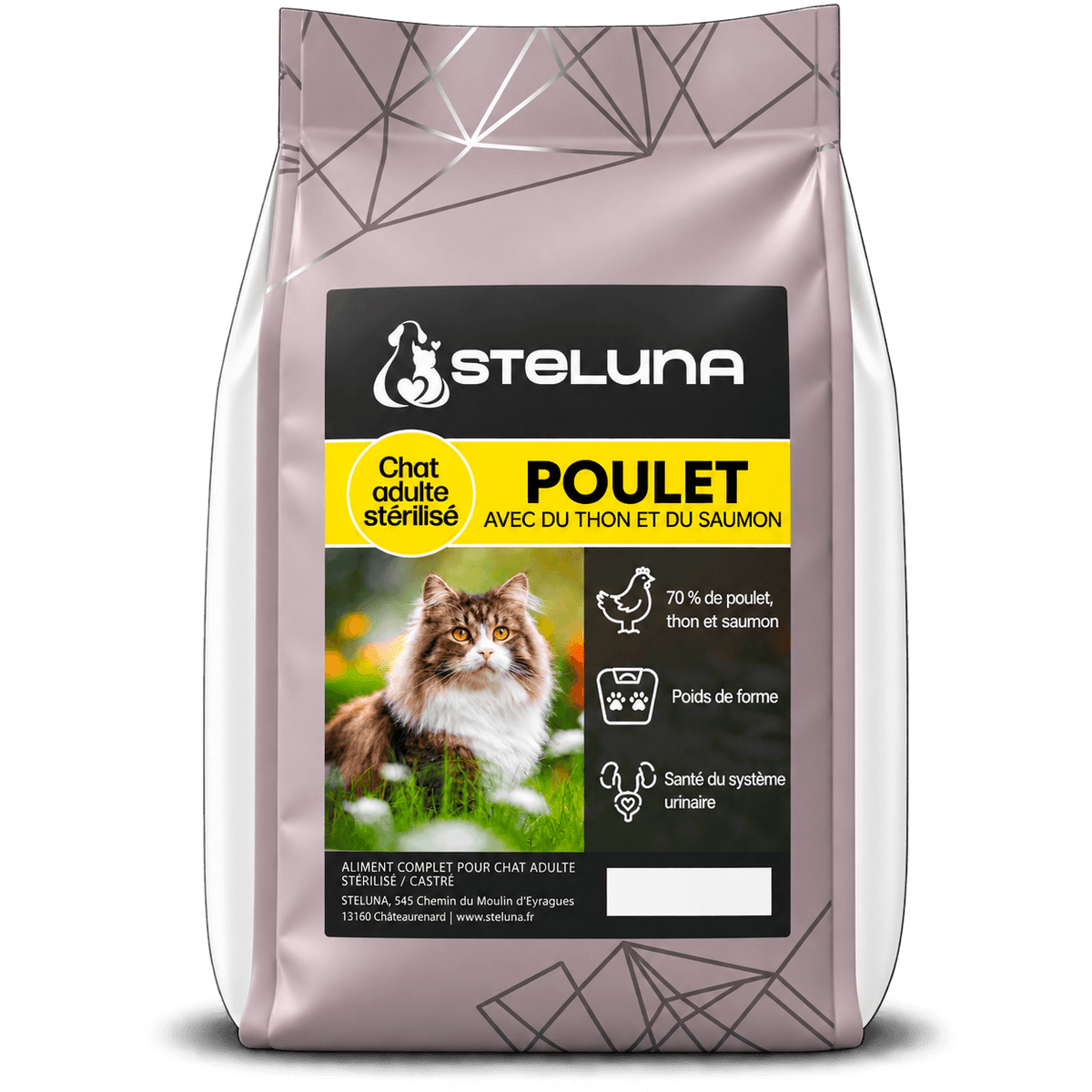 Croquettes Chat Adulte Stérilisé - Poulet, Thon et Saumon