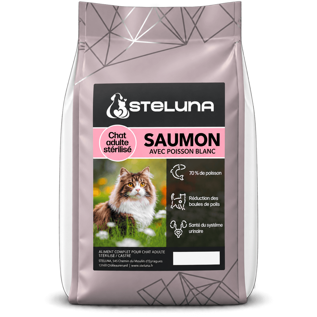 Croquettes Chat Adulte Stérilisé - Saumon et Poisson Blanc