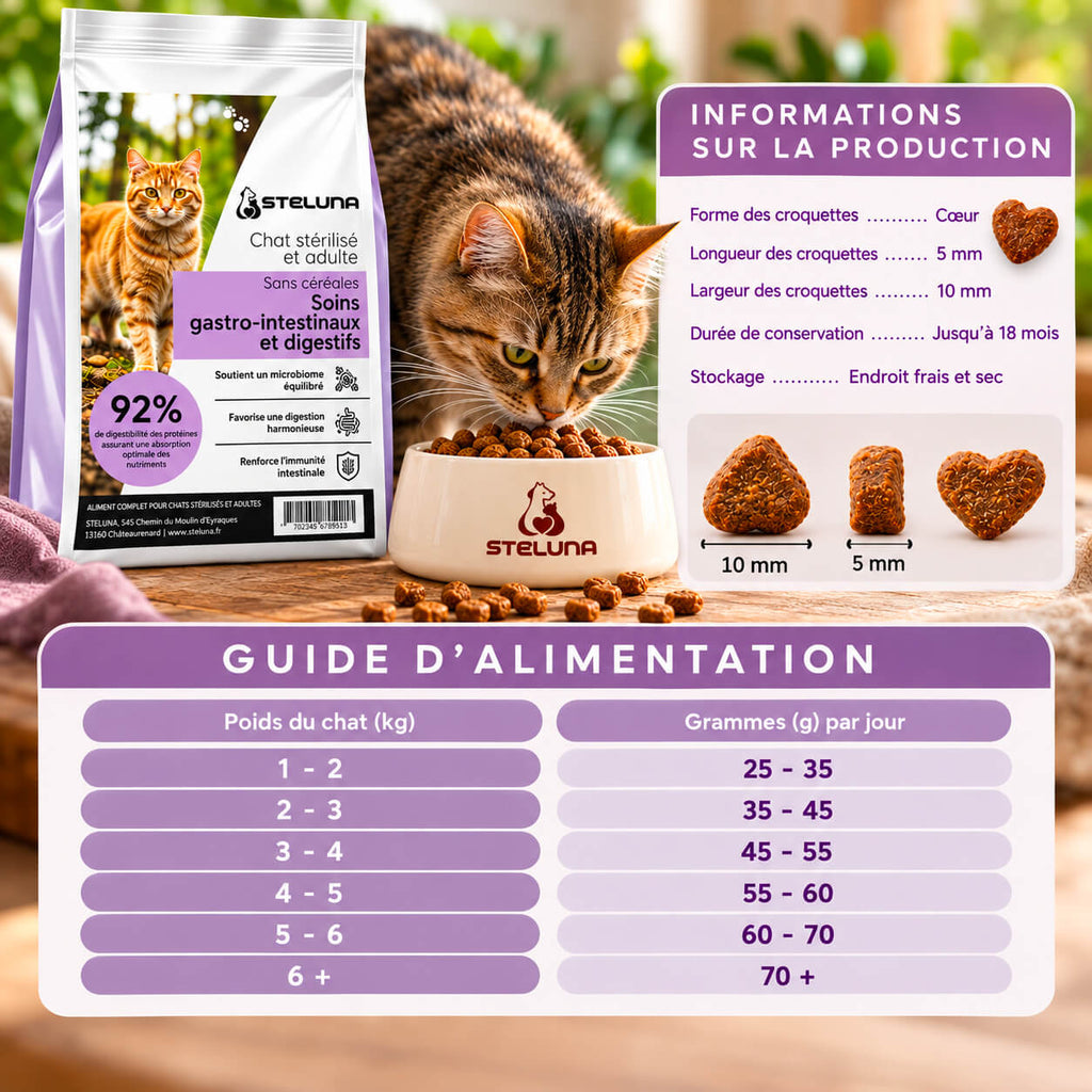 Croquettes Chat Adulte Stérilisé - Soins Gastro-Intestinaux et Digestifs