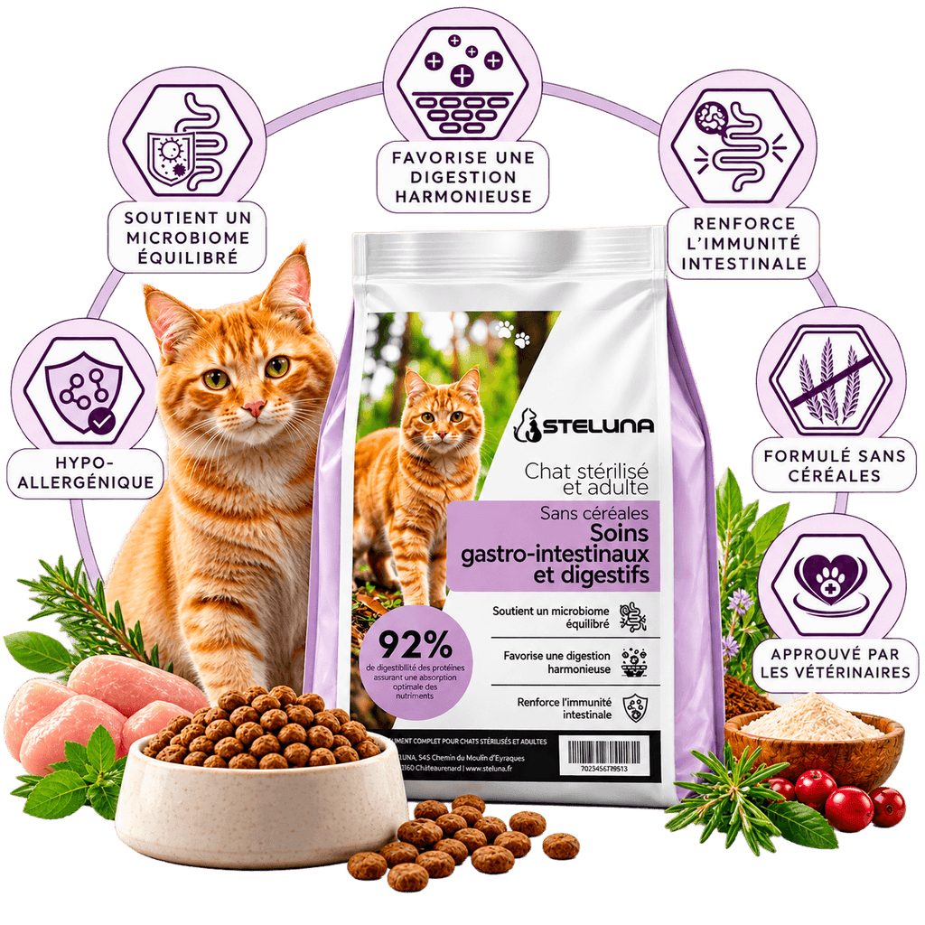 Croquettes Chat Adulte Stérilisé - Soins Gastro-Intestinaux et Digestifs